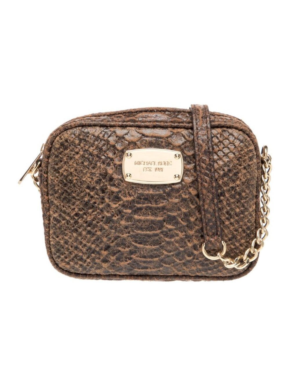 Michael Kors Brown Animal Print Leather Crossbody Bag